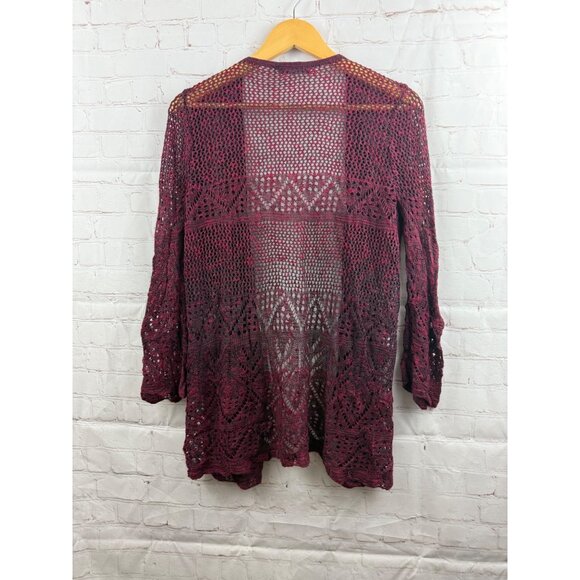 Two-one-two New York Cardigan Womens Size Medium Maroon Black Marled Open Front - Picture 2 of 5